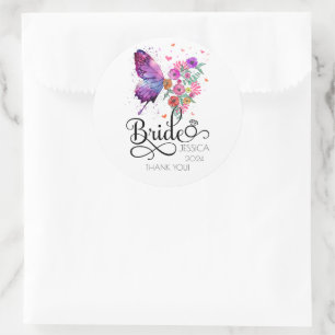 Bride boho Floral Butterfly Favor Round Sticker