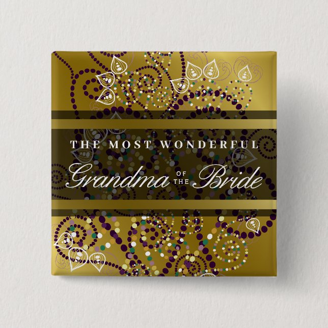 BRIDE Boho Purple Spirals Gold Chic Wedding Button (Front)