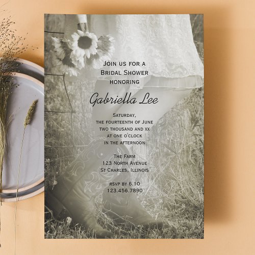 Bride Boots and Sunflowers Country Bridal Shower Invitation