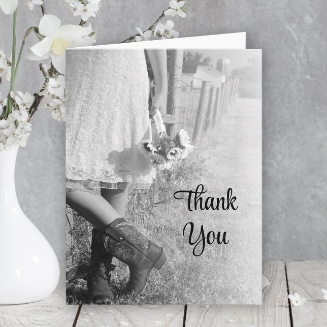 Bride, Boots Sunflowers Ranch Wedding Thank You Card (Creator Uploaded)