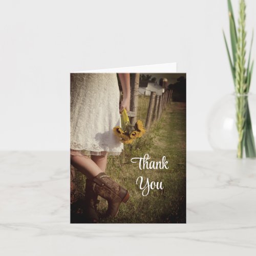 Bride Boots Sunflowers Western Wedding Thank You