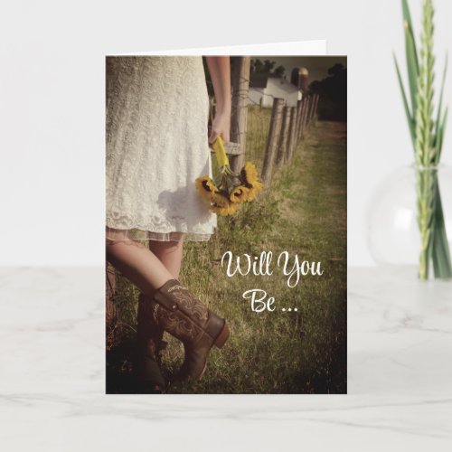 Bride Boots Sunflowers Will You Be My Bridesmaid Invitation