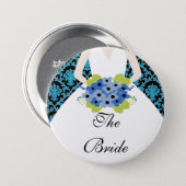Bride Bridal Party  Button / Pin Damask Royal Blue (Front & Back)