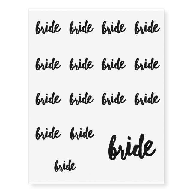Bride (Bridal Party Set) Temporary Tattoos (Front)