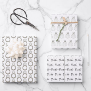 Bride Bridal Shower Diamond Ring Wedding Dress Wrapping Paper Sheets