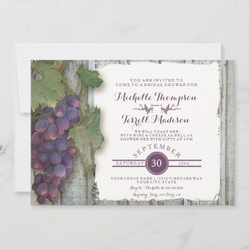 Bride Bridal Shower Rustic Country Wine Vineyard Invitation