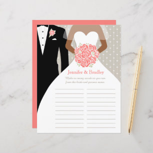 Bride Bridal Shower Word Game coral dress roses