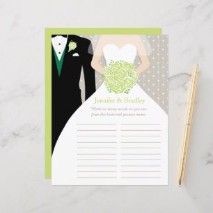 Bride Bridal Shower Word Game green posy dress