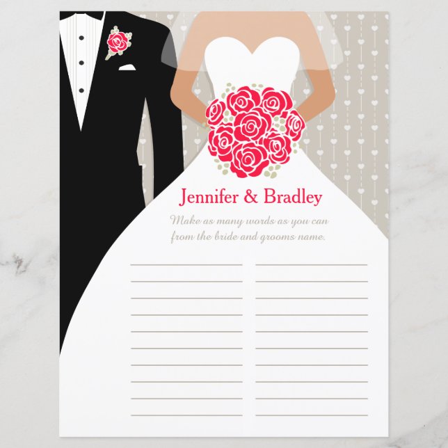 Bride Bridal Shower Word Game red rose dress (Front)