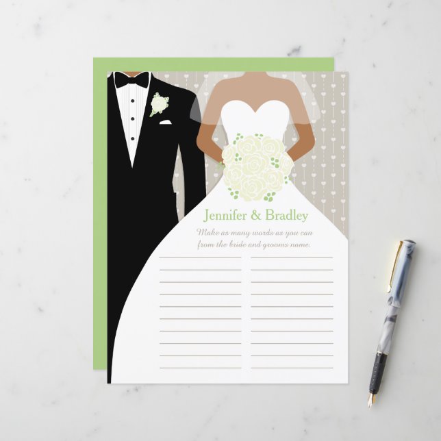 Bride Bridal Shower Word Game white posy dress (Front/Back In Situ)