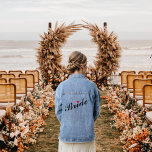 Bride Bridal Wedding Bachelorette Party Red Heart Denim Jacket<br><div class="desc">Casual, chic, cool, rugged charm, retro vintage style, enduring appeal, fashion icon, fun, cool, elegant script / typography / font, red heart, wedding wow Bride bridal party women's ladies blue cotton-blend jean jacket / denim jacket. Add a touch of fun and flair to any wedding day. A stylish jacket for...</div>