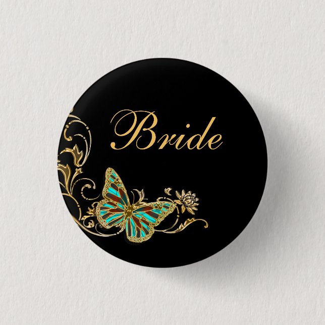 Bride bridal wedding black gold button (Front)