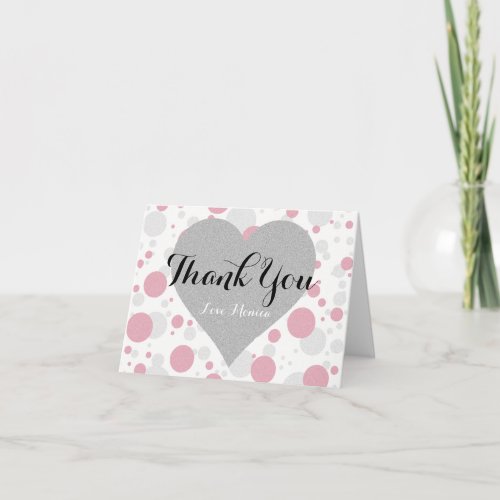 BRIDE  Bridesmaid Silver  Pink Polka Dots Party Thank You Card