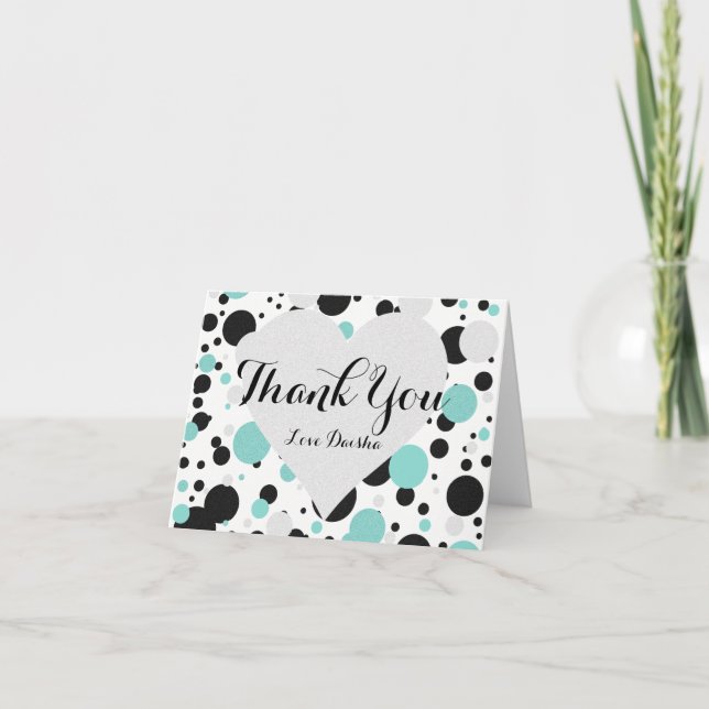 BRIDE & Bridesmaid Silver & Teal Blue Polka Dot Thank You Card (Front)