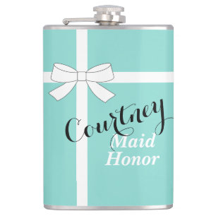 BRIDE & Bridesmaid Teal Bridal Party Maid Of Honor Flask
