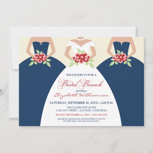 Bride  Bridesmaids Bridal Brunch Invite navy