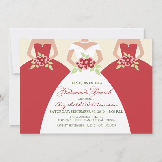 Bride & Bridesmaids Bridal Brunch Invite (red) (Front)