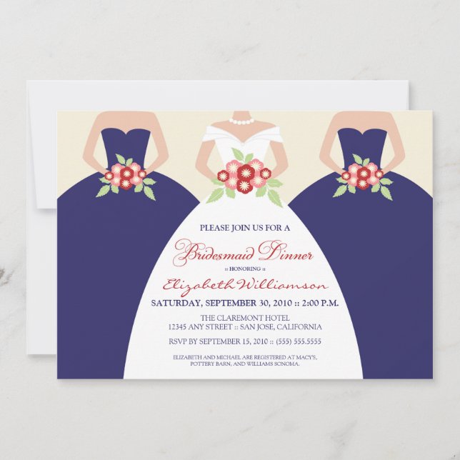 Bride & Bridesmaids Bridal Dinner Invite (navy) (Front)