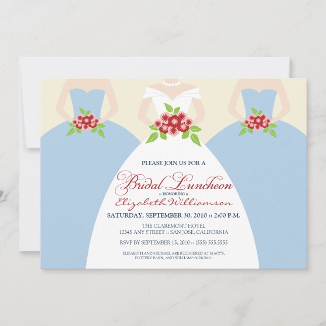 Bride & Bridesmaids Bridal Luncheon Invite (blue) (Front)