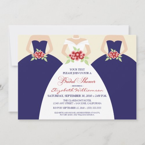 Bride &amp; Bridesmaids Bridal Luncheon Invite (navy)