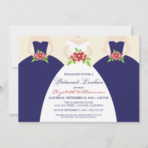 Bride &amp; Bridesmaids Bridal Luncheon Invite (navy)