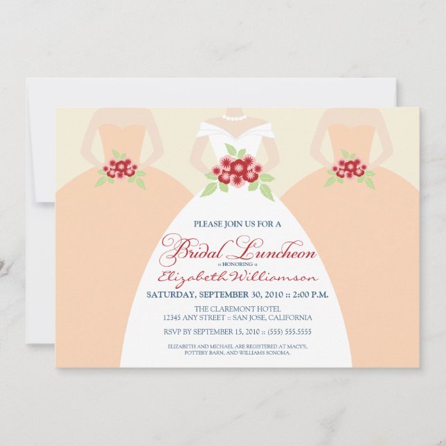 Bride & Bridesmaids Bridal Luncheon Invite (peach) (Front)