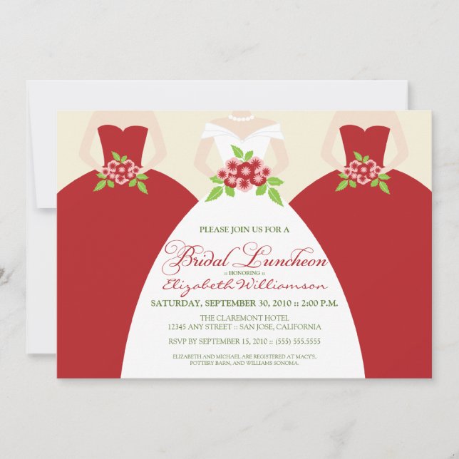 Bride & Bridesmaids Bridal Luncheon Invite (red) (Front)