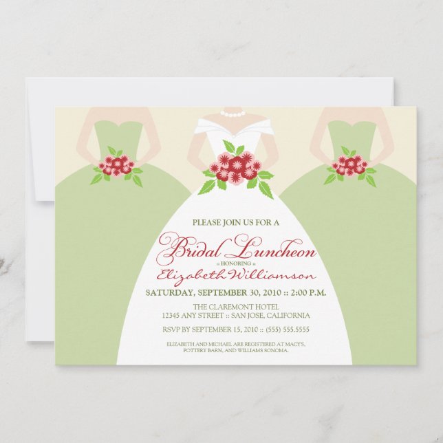 Bride & Bridesmaids Bridal Luncheon Invite (sage) (Front)