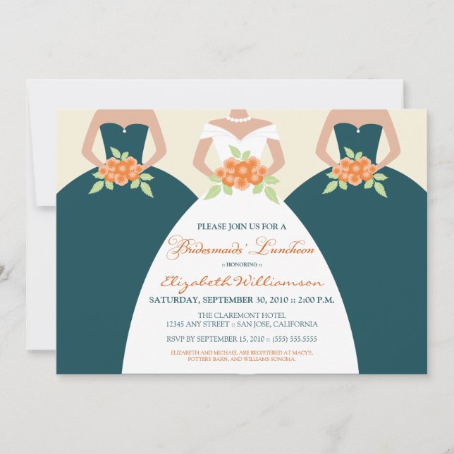 Bride & Bridesmaids Bridal Luncheon Invite (teal) (Front)