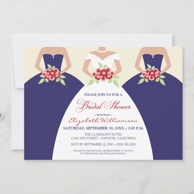 Bride & Bridesmaids Bridal Shower Invite (navy) (Front)