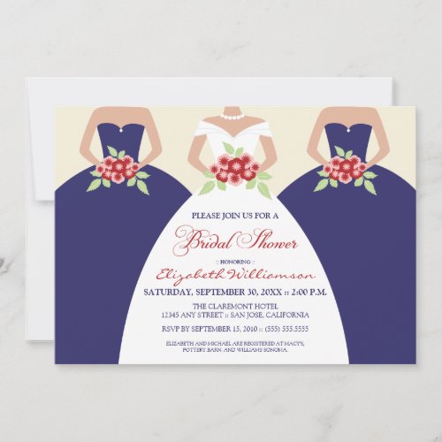 Bride  Bridesmaids Bridal Shower Invite navy