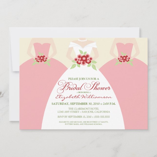 Bride & Bridesmaids Bridal Shower Invite (pink) (Front)