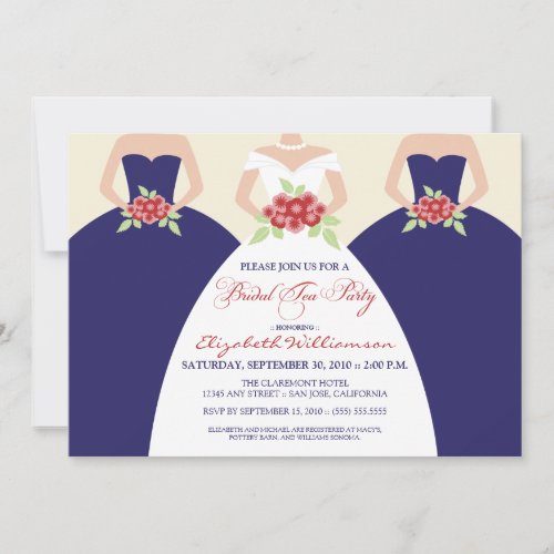 Bride  Bridesmaids Bridal Tea Party navy Invitation