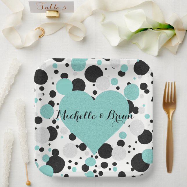BRIDE & Bridesmaids Shimmer Blue Polka Dot Party Paper Plates (Wedding)