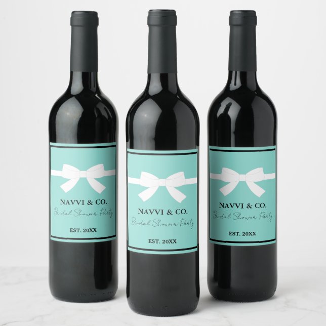 BRIDE & Bridesmaids Teal Blue Bridal Tiara Party Wine Label (Bottles)