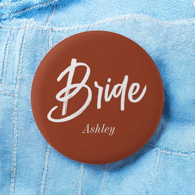Bride Brown Wedding Terracotta Script   Button (Creator Uploaded)