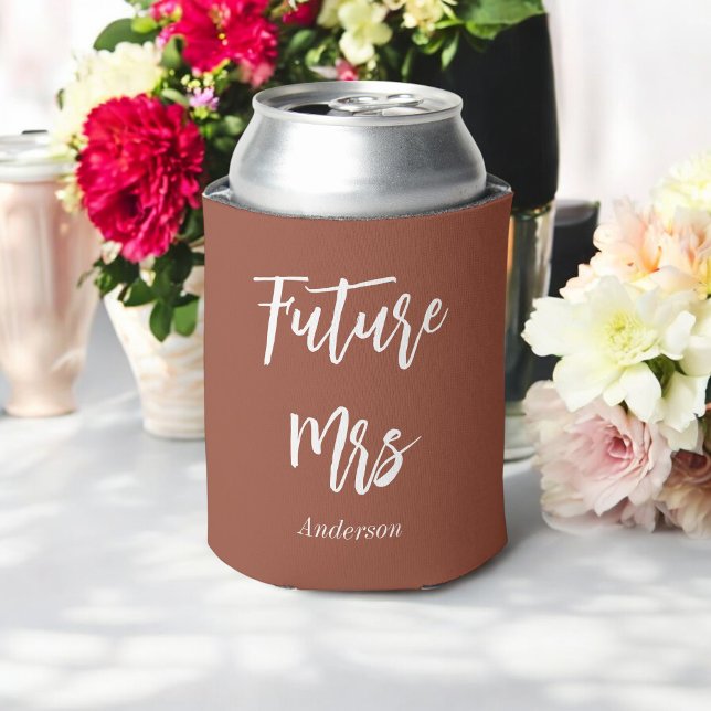 Bride Brown White Future Mrs Elegant  Can Cooler (Creator Uploaded)