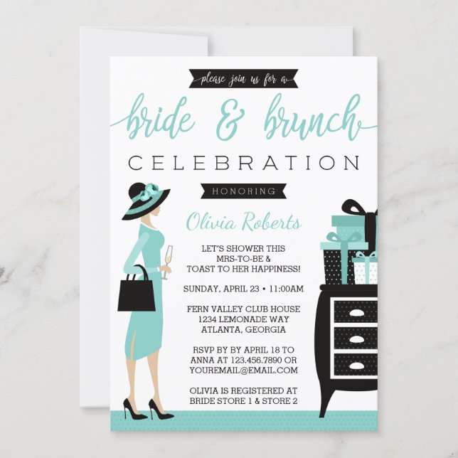 Bride & Brunch Shower Invitation, Blue, Black Invitation (Front)
