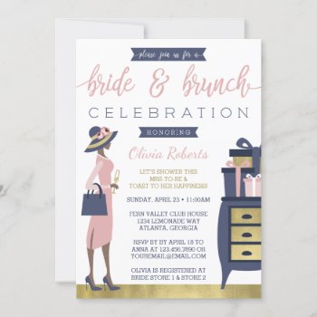 Bride & Brunch Shower Invitation  Navy  Pink  Gold Invitation by DeReimerDeSign at Zazzle