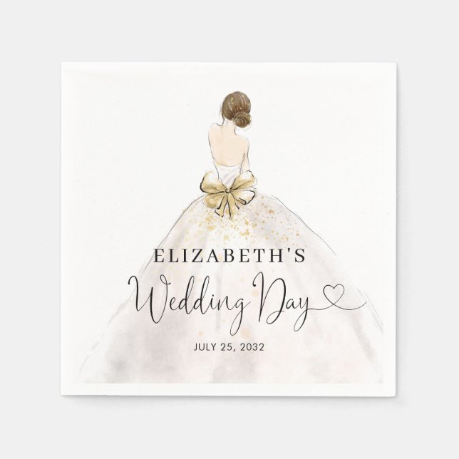 Bride Brunette Dress Floral Bridal Wedding Day Napkins (Front)