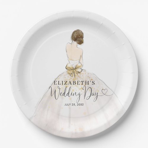 Bride Brunette Dress Floral Bridal Wedding Day Paper Plates