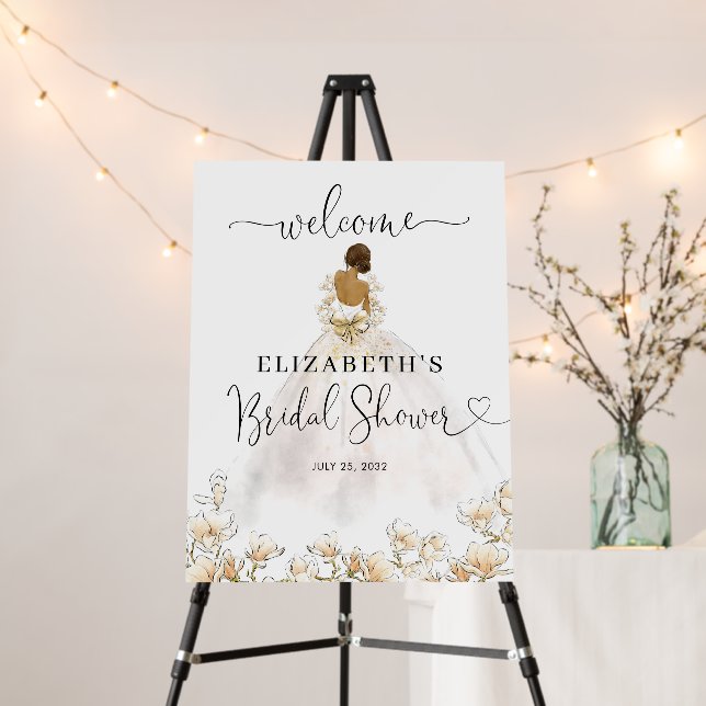 Bride Brunette Dress Floral Welcome Bridal Shower Foam Board (In Situ (Stand))
