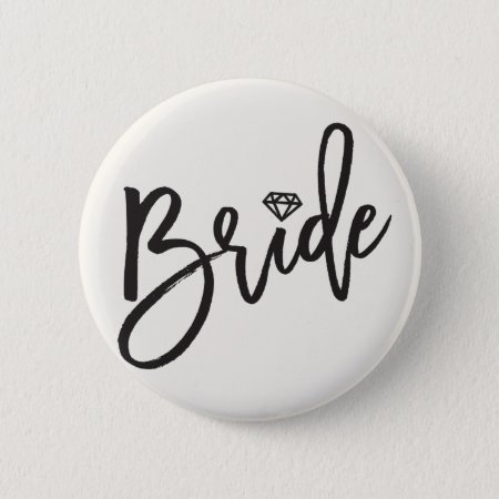 Bride Brushed Script Diamond Wedding Bridal Party Button