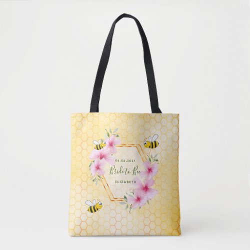 Bride bumble bees yellow honeycomb pink floral tote bag
