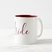 Bride Burgundy and White Cursive Two-Tone Coffee Mug (Front Right)