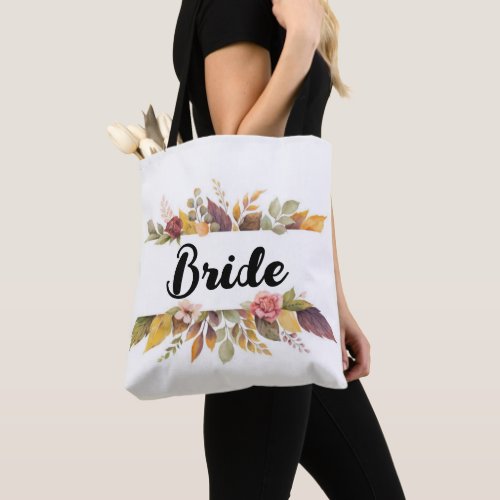 Bride Burgundy Floral Text Fall Wedding Tote Bag