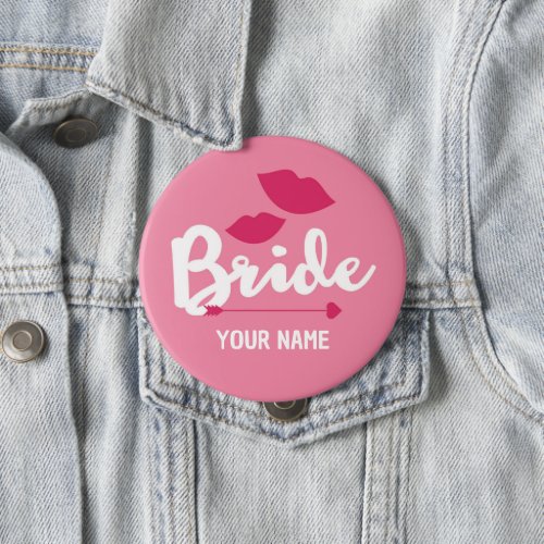 Bride Button Hot Pink Kisses 