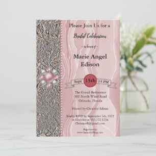 Bride Celebration Foil & Dusty Rose Silk, Pearls I Invitation