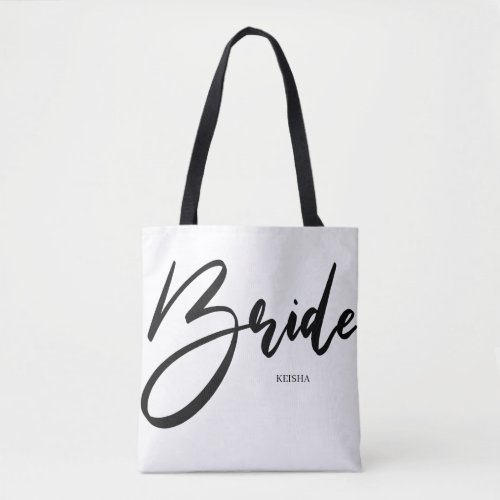 Bride Chic Black and White Calligraphy Custom Tote Bag