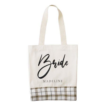 Bride Chic Black Typography Personalized Zazzle Heart Tote Bag